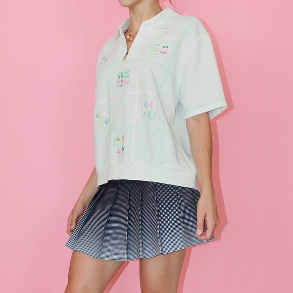 VTG 90s Waffle-Knit Embroidered Graphic Polo Shirt - Picture 5 of 11